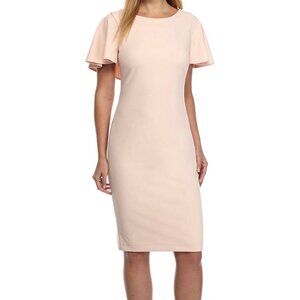 Calvin Klein Flutter Sleeve Sheath Dress Women 6 Lined Pink Career Cocktail Chic